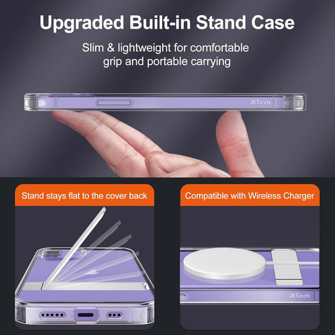 JETech Case for iPhone 12 Mini 5.4-Inch with Stand, Support Wireless Charging, Slim Shockproof Bumper Phone Cover, 3-Way Metal Kickstand (Clear)...
