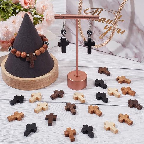 SUNNYCLUE 200Pcs Wood Cross Charms Pocket Crosses 0.87x0.55 inch Small Wooden Cross Charm Pendants Christmas Wood Craft Crosses Easter Holiday Min...