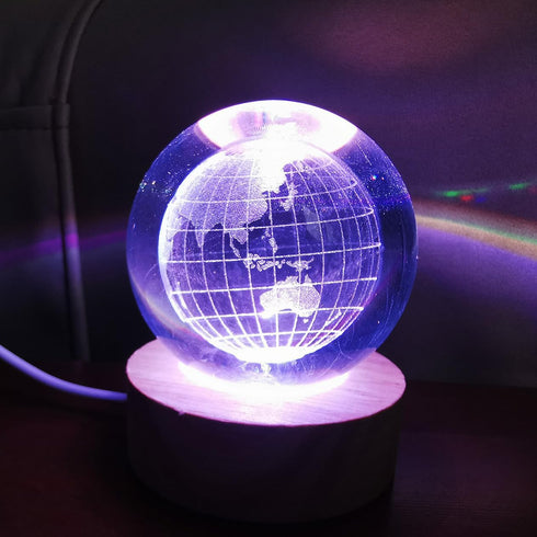 3D Crystal Earth Ball Light with Colorful LED Light Base,Valentine's Day Gift,Color Changing Table Lamp with Remote,Unique Gift for Kids,Girlfrien...