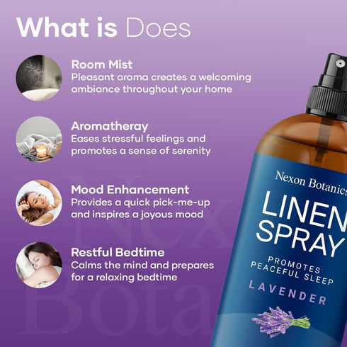Lavender Linen Spray 8 fl oz - Refreshing Bed Linen Spray - Fabric Refresher Pillow Spray for Bedding, Bed Sheets - Nexon Botanics...