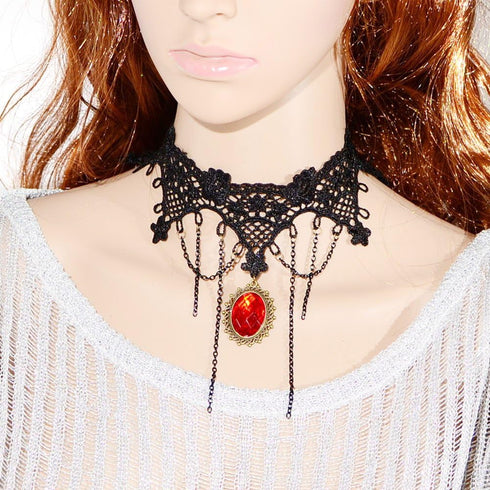 ETERNITY J. Elegant Vintage Princess Black Lace Gothic Statement Necklace Bracelet Victorian Lolita Choker Pendant Vampire Chain...