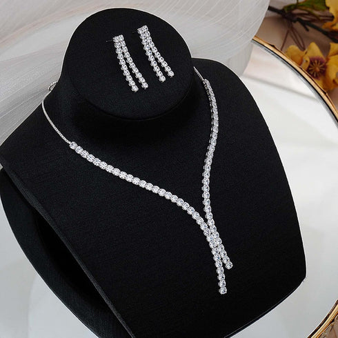 HIIXHC Prom Jewelry Set for Women, Bride Rhinestone Necklace Earrings Set Silver Plated Bridal Wedding Jewelry Costume Jewelry Sets for Women and ...