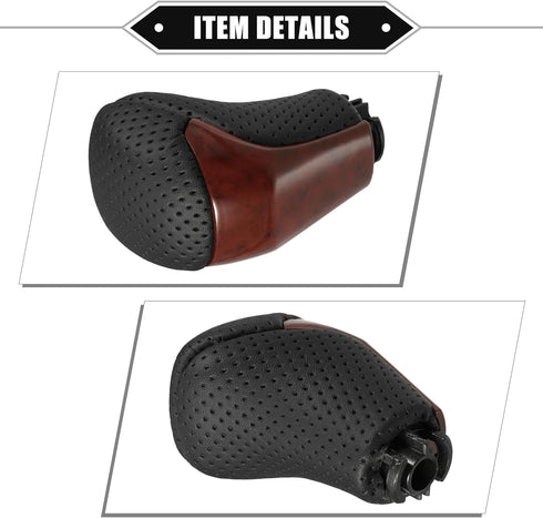 Automatic Gear Shift Knob Compatible for Toyota Highlander 2014-2019, Durable Faux Leather Plastic Black Red Drilled Mahogany Pattern...
