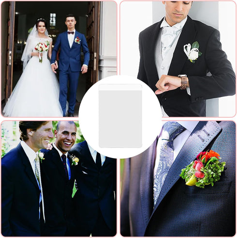 30Pcs Pocket Boutonniere Plastic Sleeve, Transparent Boutonniere Pocket Holder Square Boutonniere, Boutonniere Supplies Clear Plastic Sleeves for ...