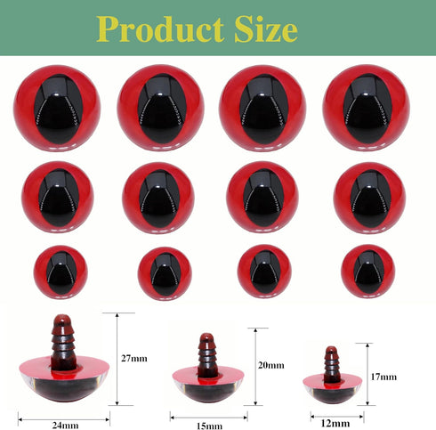 ARTCXC 60Pcs 3Size 10-24mm Plastic Safety Eyes Flat Pupil Craft Eyes with Three Fork Designed Washers for DIY of Puppet, Bear Crafts, Plush Animal...