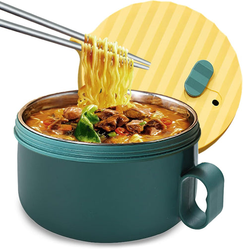 Microwave Ramen Bowl Set Ramen Cooker with Handles Noodle Bowls with Lid and Chopsticks Stainless Steel Liner Dishwasher Safe for Home Office Coll...