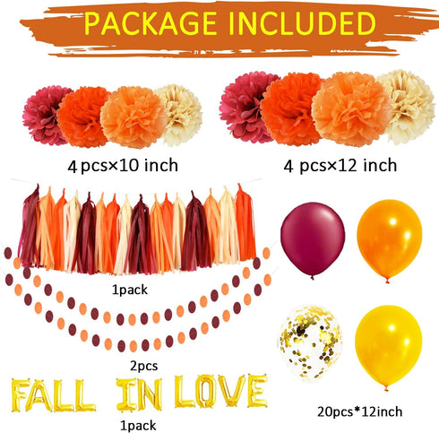Fall Bridal Shower Decorations/Fall Wedding/Engagement Fall Bachelorette Party Decorations Burgundy Orange/Thanksgiving/Fall In Love Balloons Burg...