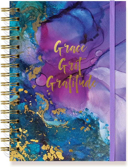 Designer Greetings, Designer Papers Flex Cover Journal with Elastic Band, “Grace, Grit, Gratitude” Purple and Blue Marble - 320 Pages (6” x 8.25”)...