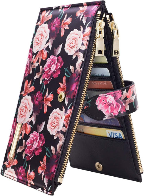 Womens RFID Blocking Large Capacity Wallet Multi Card Organizer Bifold Wallet for Women with Zipper Pocket...