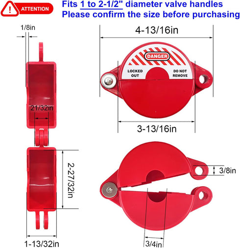 Gate Valve Lockout and Safety Padlock, 1Set, Hose Bib Lock for Outdoor Faucet Knob/Water Spigot/Propane Tank, 1 to 2-1/2 in Dia Valve Handles, Pla...