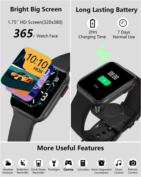BRIBEJAT Smart Watch (Dial/Answer Call) 37x46mm Fitness Tracker Pedometer with SpO2/Real-time HR/Sleep Monitor Compatible with Samsung iPhone Andr...