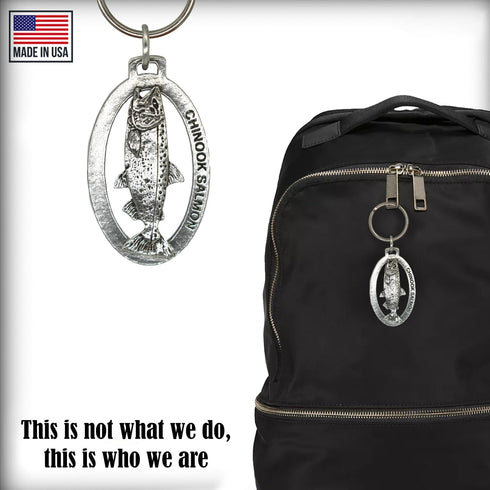 Salmon Keychain, Pewter, F041KC, 1 3/4”, King, Chinook, Tyee, 100% Handmade in the USA, King Salmon Key chain, Fishing Gift, Over 200 Fish Designs...