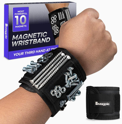Magpie Magnetic Wristband - 10 Extremely Powerful Magnets for Holding Screws, Nails and Drill Bits, Made of Enhanced Nylon for Lightweight and Dur...