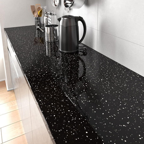Glossy Black Terrazzo Contact Paper Peel and Stick Countertops Waterproof Black Granite Countertop Contact Paper Peel and Stick Table Top Self Adh...