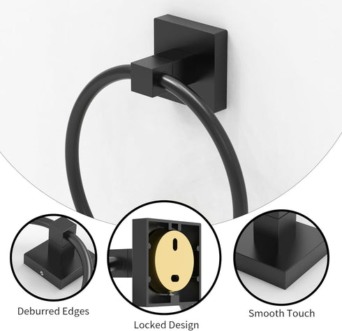 Matte Black Towel Ring Square Base Towel Holder Hand Towel Hanger Stainless Steel Modern Wall Mounted...