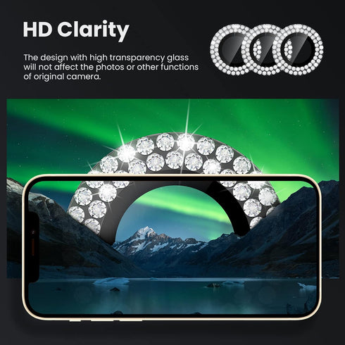 Tensea for iPhone 14 Pro/iPhone 14 Pro Max Camera Lens Protector Bling, Protection Camera Cover Tempered Glass Screen Protector Diamond Metal Indi...