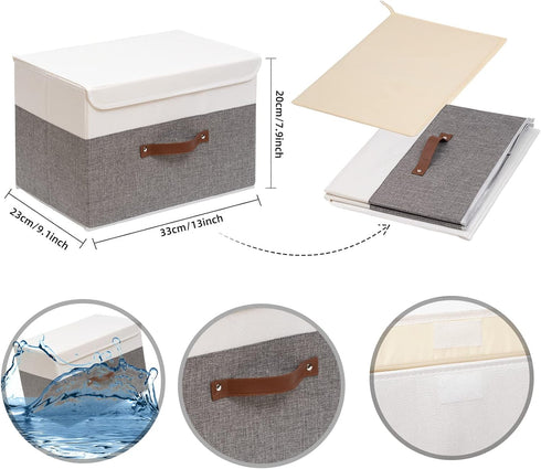 OUTBROS Foldable Storage Boxes with Lids,Large Linen Fabric Foldable Storage Boxes Organizer,Closet Organizers for Clothes Storage, Office Storage...