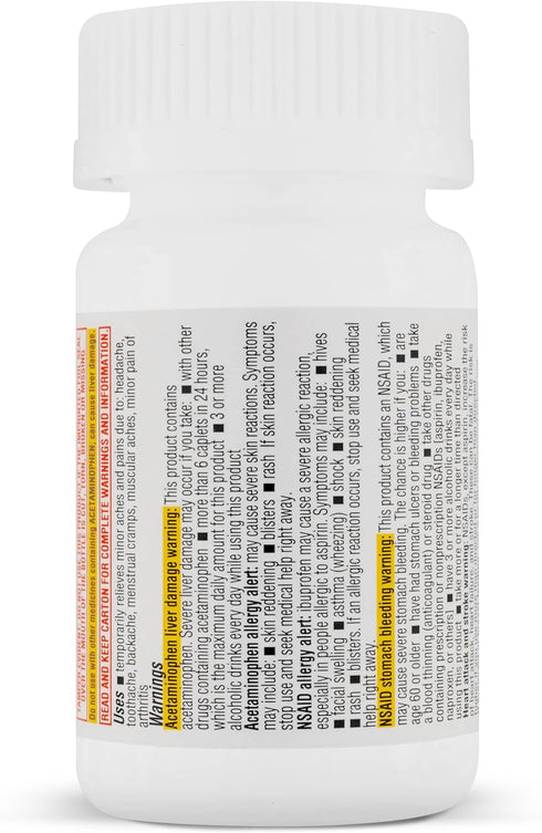 TIME-CAP LABS, INC. - Dual Action 72s – Acetaminophen 250mg & Ibuprofen 125 mg,Dual Action. Pain Reliever for Aches and Pains, Headache Relief, Ba...