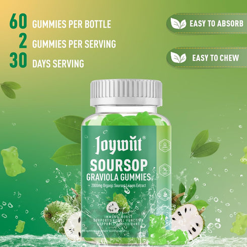 Organic Soursop Graviola Gummies, 2000mg Soursop Extract Organic, Soursop Graviola Leaves& Soursop Fruit Gummies, Antioxidant,Digestive& Immune Su...