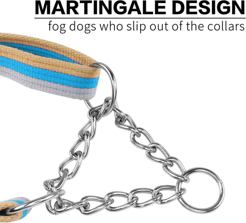 YAODHAOD Martingale Dog Collar,Cotton Woven Safety Escape-Proof Pet Collars,Adjustable Limited Cinch Chain Pet Gear for No Pull Leash Walking for ...