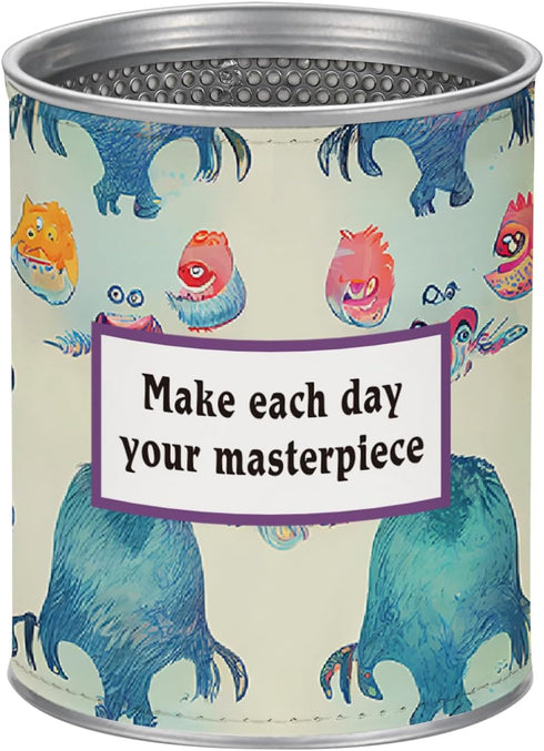 Make Each Day Your Masterpiece Leather Metal Pencil Holder Inspirational Gift Motivational Pen Holder for Desk Office Pen Organizer (Make Each Day...