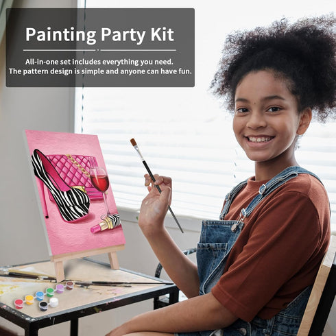 VOCHIC Paint and Sip Kit, Pre Drawn Canvas Painting Party Kit Supplies for Adults with Picture to Paint 1 Easel, 8 Acrylic Colors,3 Brush,1 Pallet...