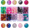 KISSITTY 8mm Crackle Glass Crystal Beads 10 Colors Two Tone Transparent Crackle Glass Loose Round Beads for DIY Jewelry Pen Sun Catchers Making Ab...