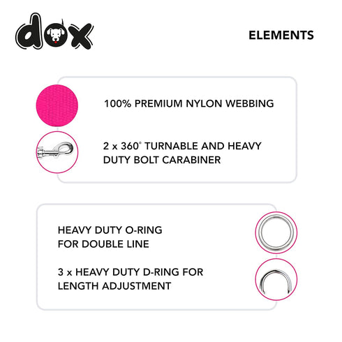 DDOXX Nylon Dog Leash - 6.6 ft, 3-Way Adjustable Leash Dogs - M (Pink)...