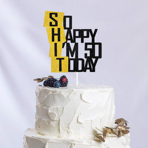 Funny So Happy I'm 50 Today Cake Topper - Glitter Fabulous Fifty Years Birthday Cake Décor - Cheers To Dirty 50th Birthday Party Decoration...