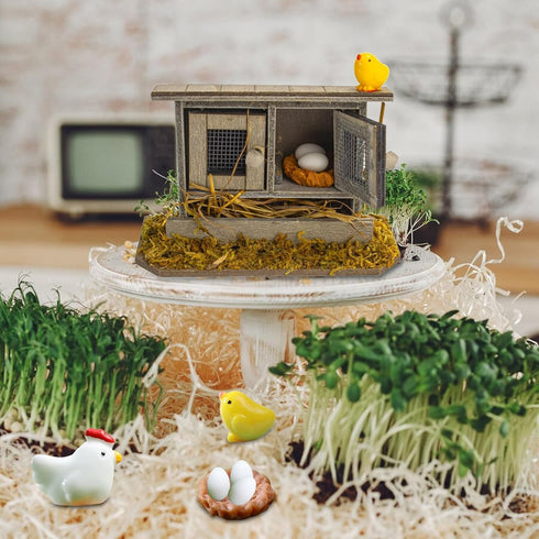 Miniature Retro Wooden Chicken Coop Mini Family Chicken,Hen,Chick,Egg,Chicken Nest Ornament Micro Landscape Fairy Garden Decor...