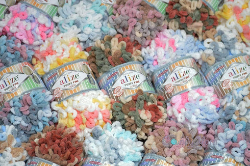 Alize Puffy Fine Color Baby Blanket Small Loop 100% Micropolyester Soft Yarn Lot of 4skn 400gr 64yds (5939)......