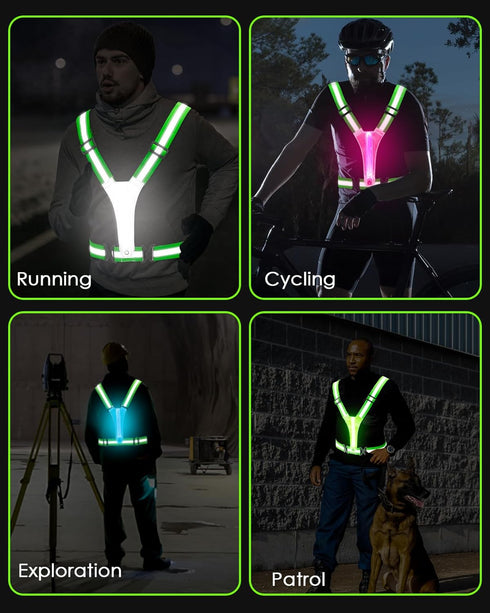 Zacro LED Reflective Vest Running Gear, 5 Lights Colors High Visibility Reflective Running Gear Rechargeable Light Up Running Vest for Walking Run...