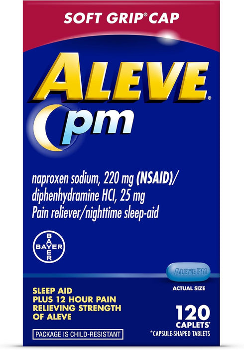 Aleve PM Sleep Aid Plus Pain Reliever Caplets, Naproxen Sodium & Diphenhydramine HCl, Pain Reliever, Nighttime Pain Relief, 120 Count...