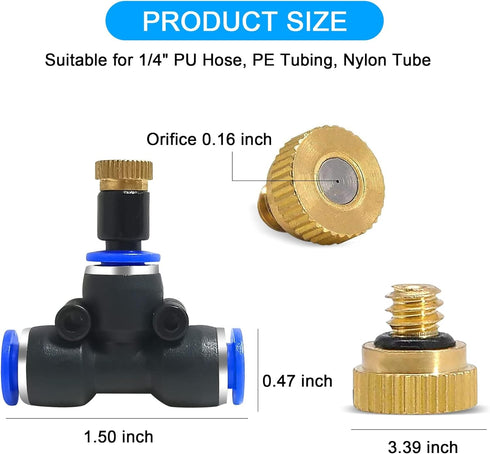 POCKET PANDA Mister Nozzle Replacement Kit, 10 Pcs Outside Brass Mist Nozzles & Tees for 1/4'' Hose, Outdoor Water Misting Cooling System Sprinkle...