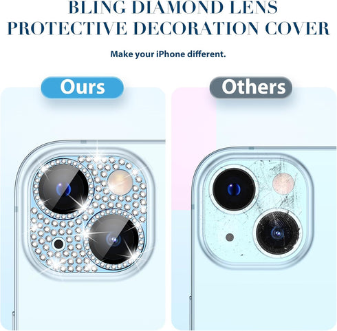 Goton for iPhone 15 Plus/iPhone 15 Camera Lens Protector, Bling Tempered Glass Camera Screen Protector Glitter Diamond Metal Lens Cover for 15 Plu...