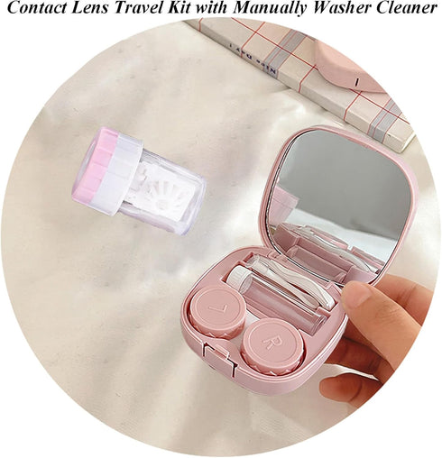 Contact Lens Case with Cleaner Washer, Portable Contact Lens Travel Kit with Mirror Remover Tool Tweezers Solution Bottle Mini Container Holder St...