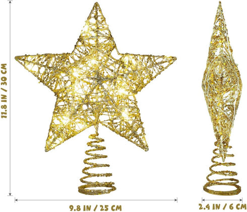 1pc Christmas Tree Topper Star Ornaments Glittering Golden Festival Display Lighted Clear Decor...