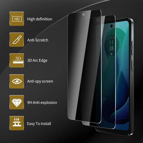 3 Pack Privacy Screen Protector for Motorola Moto G 5G / G play 5G 2024, Anti Spy Tempered Glass 9H Hardness, Black Protector Anti Spy, Bubble Fre...