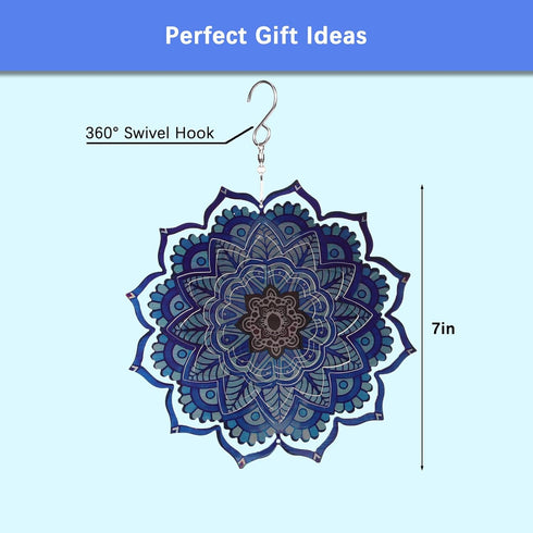 Blue Flower Weathervane 3D Dynamic Art Weathervane Sculpture 12 Inch Metal Wind Spinner Stainless Steel Hanging Wind Chime for Patio, Garden and I...