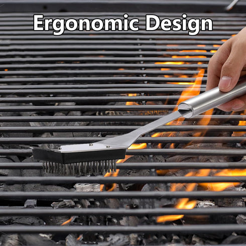 16.5” Grill Brush and Scraper with 2 Brush Replacements & 1 Screwdriver, Wire BBQ Grill Brush for Outdoor Grill, 304 Stainless Steel Cleaning Brus...