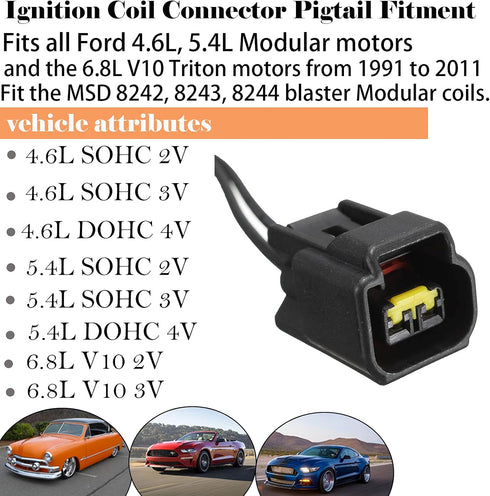 8 Pack Ford Ignition Coil Connector Plug Harness Compatible with Ford Ignition Coil Harness Ford 4.6L 5.4L 6.8L Mustang Cobra SVT F150 F250 E150 a...