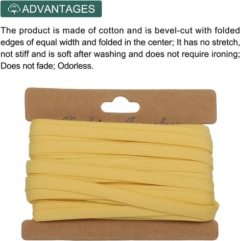 MECCANIXITY 1/4 Inch Double Fold Bias Tape Cotton Continuous Bulk Bias Tape for Sewing,Seaming Quilting Hemming Binding Crafts (Lemon Yellow 12 Ya...