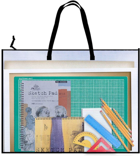 Opret 19x25 inch Art Portfolio Bags, Artwork Storage Case with Handle and Zipper Vinly Mesh Folder Organizers for Bulletin Boards, Scrapbooks, Kee...
