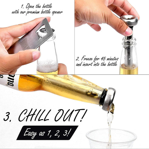 Beer Chiller Sticks for Bottles Set | 2 Stainless Steel Cooling Chillers for Chubby Bottles | Christmas Gift Accessories | Cooler Gag Idea for Men...
