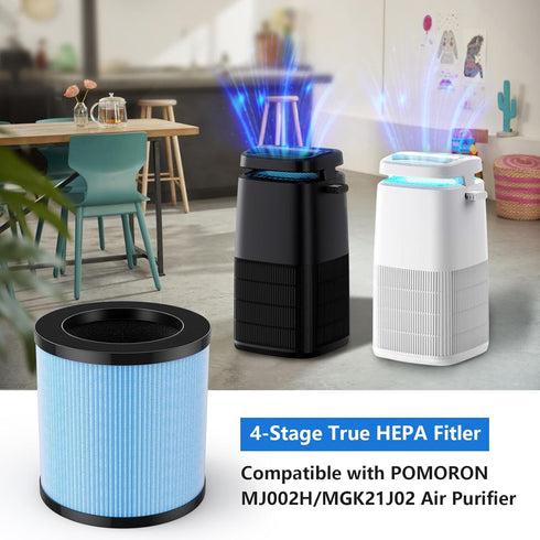 OFFICIAL MJ002H Replacement Filter for POMORON MJ002H/MGK21J02 Air Puri-fier, 4-IN-1 H13 True HEPA Filter, Compared to Part #MJ002H-RF, 2 Pack wit...