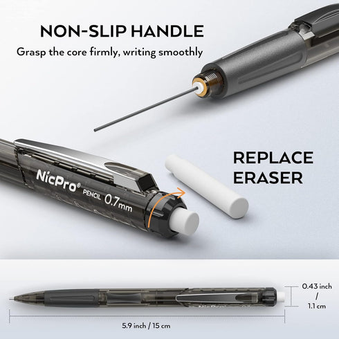 Nicpro 0.7 mm Art Mechanical Pencil Bulk Set, 10 PCS Colored Rotate-Erase & Fast Click Lead Pencils with 5 Tubes HB Lead Refills, 10 Eraser Refill...
