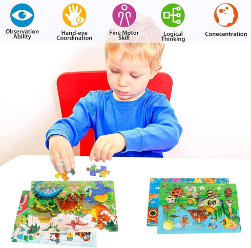 Wooden Jigsaw Puzzles for Kids Ages 3-5 Year Old, 6 Pack 30 Pieces Kids Puzzles Colorful Preschool Educational Learning Toys Present Set for Toddl...