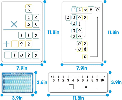 Set of Dry Erase Addition, Subtraction, Multiplication, and Division Practice White Board, Mathematics Board with a 4" x 2.5" Multiplication Chart...