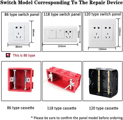 Eagles Cassette Repair Device/Electrical Box Repair,86 Type Universal Cassette Repairer Screw 10 Screws Tools Sturdy Switch and Socket Adjustable ...