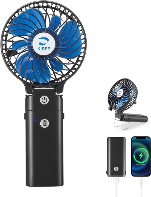 KIBEE Portable Fan,5200mAh Rechargeable Handheld Fan,180° Foldable Hand Fan,personal Fan,3 Wind Speeds Camping Fan.Mini Fan for outdoor,home,makeu...